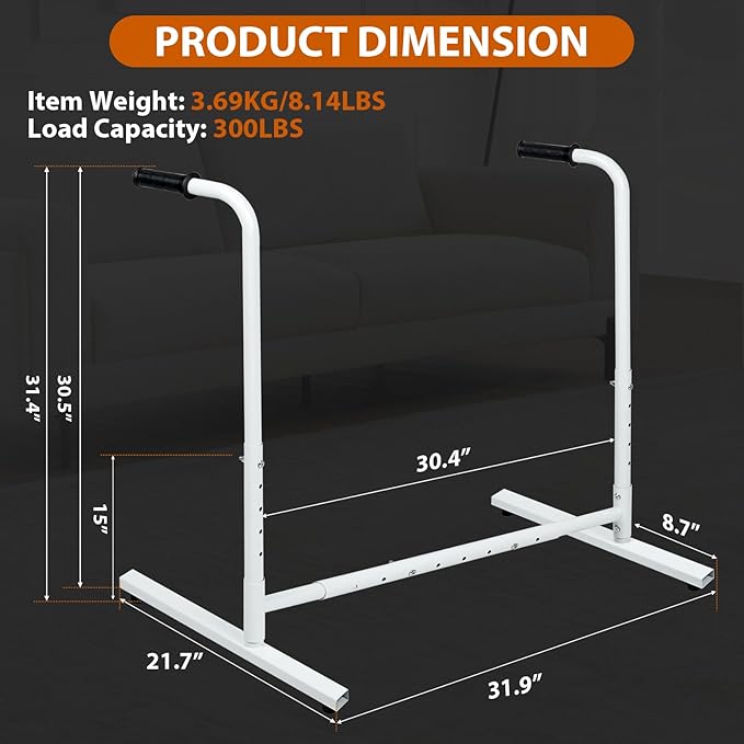 Heavy-Duty Adjustable Stand Assist Aid for Elderly - 500 lbs Capacity, Portable Sit-to-Stand Lift Assist for Couch, Chair & Bed - Non-Slip Covers, Easy Assembly, White