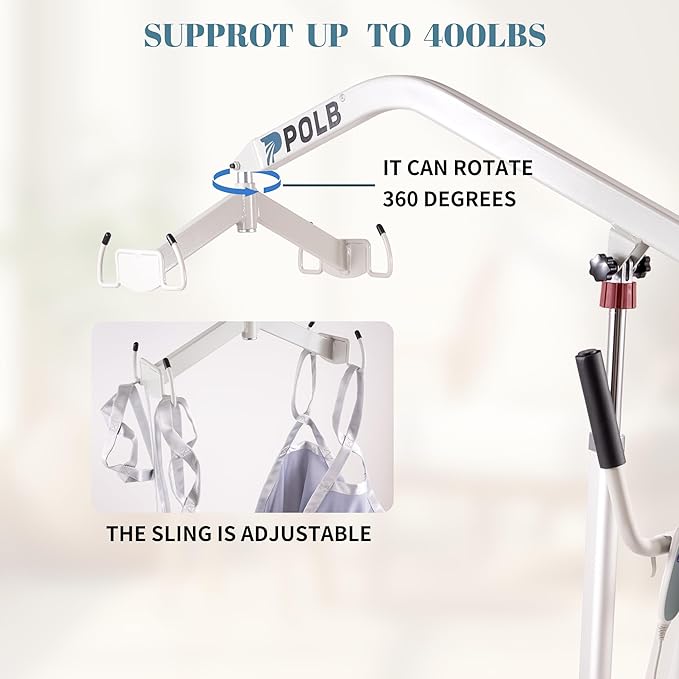 Electric Patient Lift, Foldable Patient Transfer Lift for Home Use, 400LBS Weight Capacity with U-Sling, Foldable Hydraulic Body Transfer for Home, White (Pack of 1)