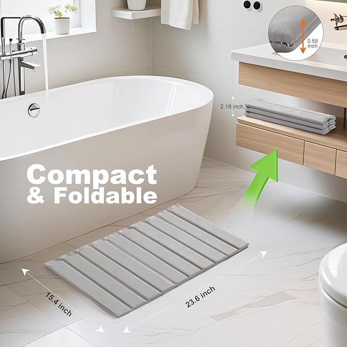 Stone Bath Mats for Bathroom, Super Absorbent Diatomaceous Earth Bath Mat Comfort PU Leather Finish, Quick Dry Non-Slip Easy to Clean,Removable & Foldable Stone Dish Drying Mat Kitchen 24x16