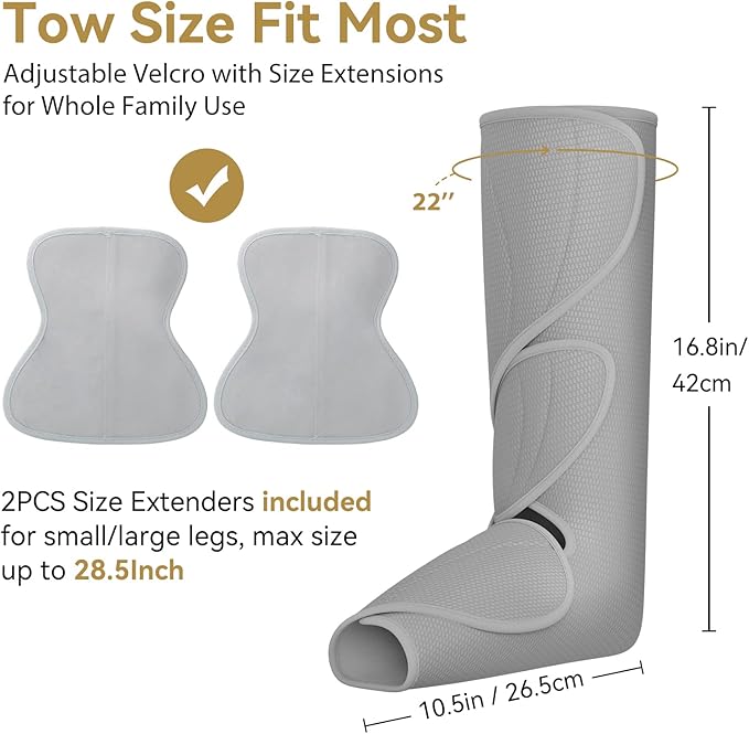 FIT KING Air Compression Leg Massager for Circulation to Relieve Pain, Swelling, Edema, RLS, Ideal Gift for Mom Wife (2 Size Extensions Included)