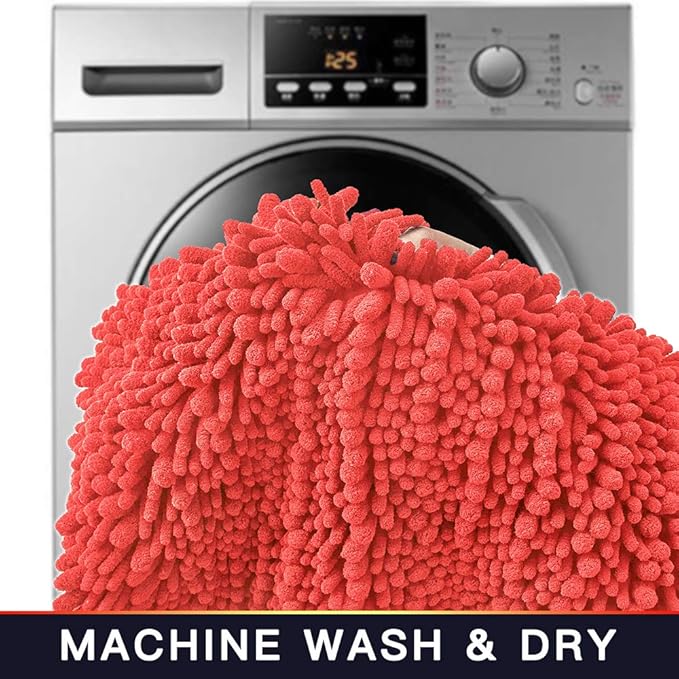 Walensee Bathroom Rug Non Slip Bath Mat (32x20 Inch Coral) Water Absorbent Super Soft Shaggy Chenille Machine Washable Dry Extra Thick Perfect Absorbant Best Large Plush Carpet for Shower Floor