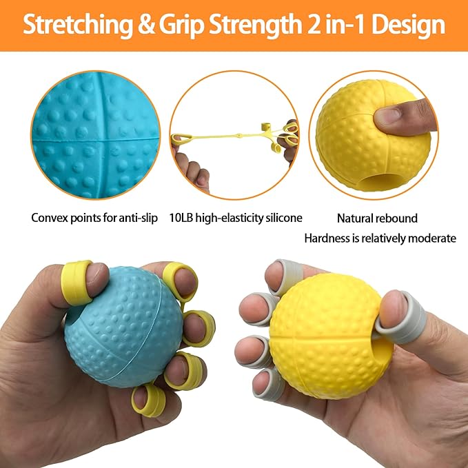 Hand Exercise Ball Squeeze Balls for Hand Therapy Finger Extension Exerciser Finger and Wrist Strengthener, Hand Grip Strengthener for Elderly, Weak Hand, Arthritis, Stroke, Carpal Tunnel