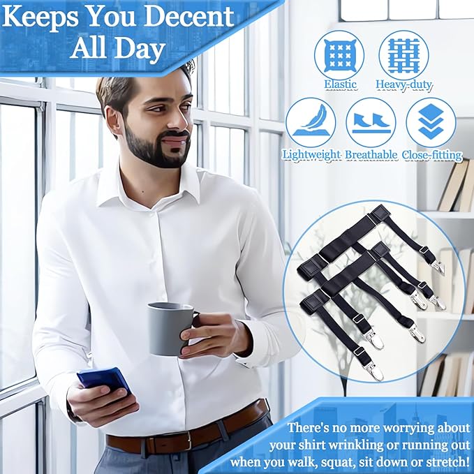 STAY GENT Mens Shirt Stays Adjustable Elastic Shirts Tucker Shirt Garter for Men Police Keep Shirt Tucked