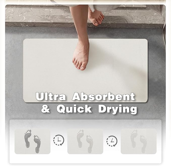 Bath Mat, Bathroom Rugs Non Slip Washable Thin Absorbent Quick Dry Bath Mat Fits Under Door Bathroom Floor Mat Perfect for Bath, Shower, or Sink 20"x48" White