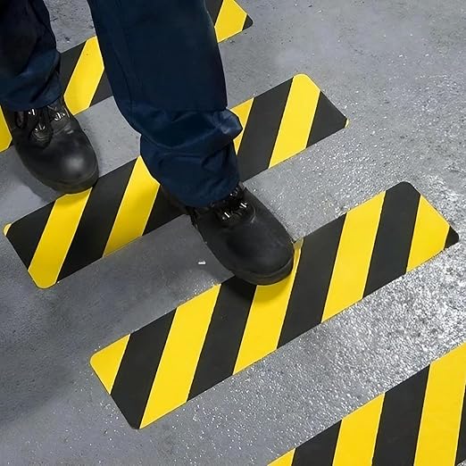 S&X S680 Anti Slip Stair Treads 6" x 24", 10-Pack Pre-Cut Black/Yellow Caution Non Slip Safety Tape Strips for Outdoor Stair Treads, Wooden Steps & Exterior Grips