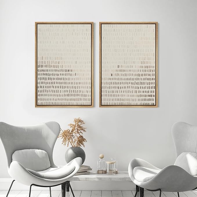 MUDECOR Framed Canvas Print Wall Art Neutral Abstract Dot Illustrations Modern Art Decorative Bohemian Colorful Chic for Living Room, Bedroom, Office - 16"x24"x2 Natural