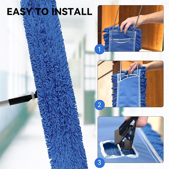 60 Inch Dust Mop Head: Replacement Medium Washable Commercial Mop Head - Sweeper and Janitorial Dust Head Replacement Blue