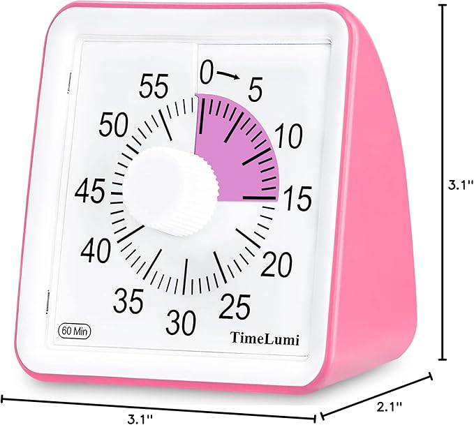 60-Minute Visual Timer for Kids, Time Management Tool Study Classroom Timer, Home Edition Silent Countdown Timer for Toddler, Teachers and Adults (Pink)