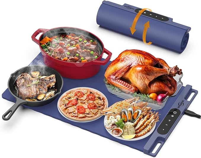 Electric Warming Mat for Food - Full Surface Fast Heating Silicone Tray with 3-Level Temperature, Auto-Off, Raised Feet for Table Protection, Versatile Warmer for Gatherings,Party,Home Buffet