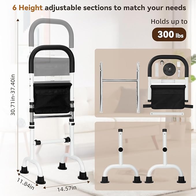 Upgraded Stand Assist Aid for Elderly with Two Sets of Bases and Night Light, Adjustable Stand Assist Providing Standing Assistance for People with Mobility Issues, for Couch, Bedside, Toilet, More
