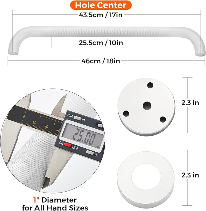 Grab Bars for Shower, 1 Pack 18-Inch Anti Slip Shower Handles for Elderly, Safety Shower Grab Bar, Stainless Steel Handicap Grab Bars for Bathroom (White 1" Diameter)