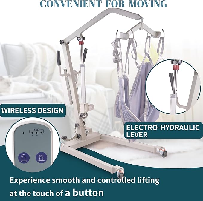 Electric Patient Lift, Foldable Patient Transfer Lift for Home Use, 400LBS Weight Capacity with U-Sling, Foldable Hydraulic Body Transfer for Home, White (Pack of 1)