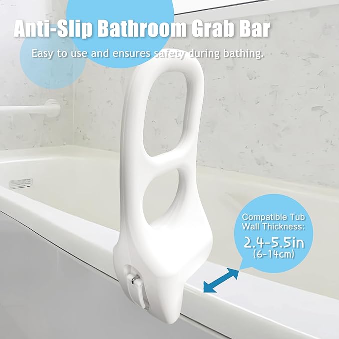 FamilyRoots Adjustable Bathtub Safety Rail, Shower Grab Bar Handle for Seniors, Elderly, and Fall Risk Patients, Fits 2.4 to 5.5 Inch Tub Walls, with Non-Slip Grip, Supports 330 lbs, White