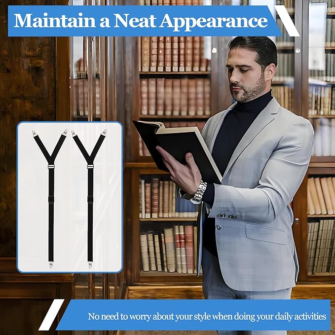 STAY GENT Y-Style Shirt Stays For Men with Non-Slip Locking Clamps and Adjustable Elastic Straps