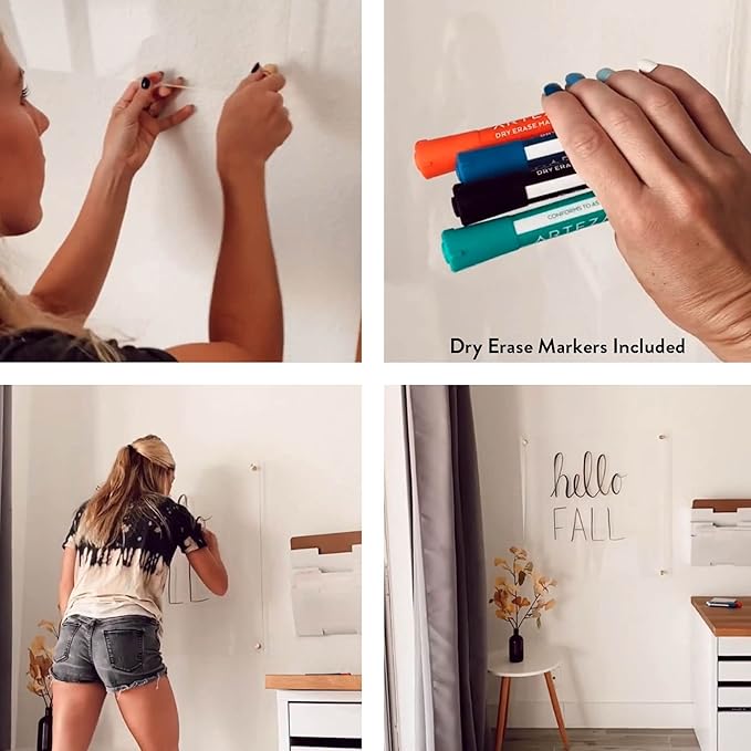 Acrylic Dry Erase Board for Wall with Stylish Border - Shipped Next Day, Made in USA, Non-Magnetic Whiteboard, Wall Mounted Board, Easy to Clean (Black - 24x30)