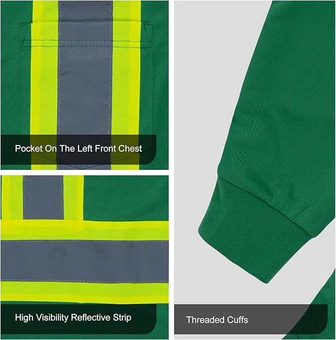 FONIRRA Hi Vis Shirts for Men Reflective ANSI Class 2 Safety Long Sleeve High Visibility Work Construction T Shirts