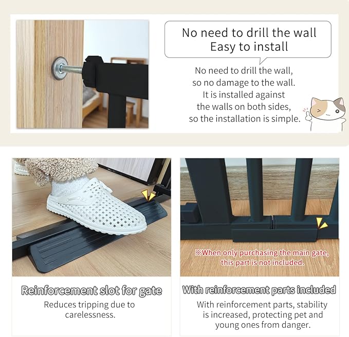 Lumizone Extra Tall Cat Gate 61.02" High Pressure Mounted Extra Wide 2025 New (17 Sizes) 1.37" Gap No Drilling Auto-Close One-Handed Operation Tall Pet Gate for Dogs(Black, 61.02" H x 50.98"-55.11" W)