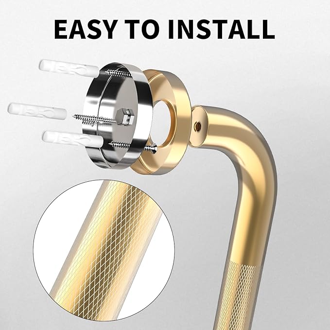 24 Inch Anti Slip Shower Grab Bar Gold, Munzong 2 Pack Bathroom Grab Bar, Knurled Bathroom Balance Bar,Safety Hand Rail Support Handicap Elderly Injury Senior Assist Bath Handle