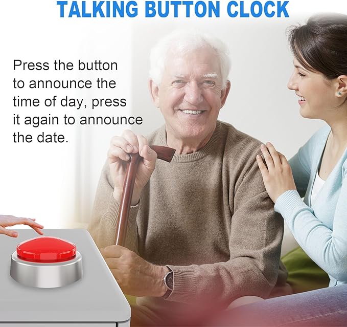 Large Talking Clock for Visually impaired- Telling Time, Date and Week of Day, Perfect for The Blind, Elderly or Visually impaired-(RED+Silver)