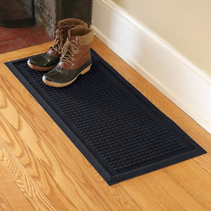 WaterHog Boot Tray Indoor Entrance - Slip-Resistant, Waterproof Dirt-Trapping Door Mat, Indoor/Outdoor, Slip-Resistant, for Front Door, Back Door, Porches, Garage, and Entryways, Charcoal, 15" x 36"
