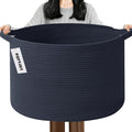 Large Storage Basket with Handle,23.6" x 23.6" x 15.7" Blanket Basket Storage Bins for Organizing,65L Cotton Rope Woven Baskets for Living Room, Nursery,Bedroom,Dark Blue