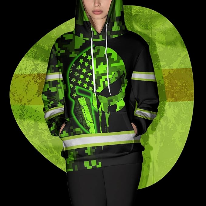 US Flag High Visibility Hoodie for Men Reflective Hoodie Safety Workwear for Worker Runner Patriotic ACC02