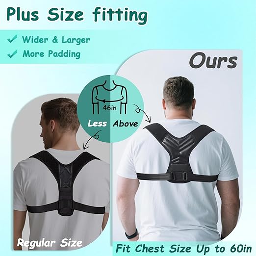 King Mills Plus Size Back Brace, Back Brace Posture Corrector for Women and Men, Ideally Use as Plus Size XL to XXXL Back Straps for Posture, Back Spine Corrector, or Rounded Shoulder Corrector