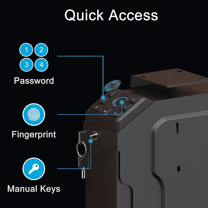 VERPROOF Biometric Gun Safe for Handgun Drop Down Pistol Safe, Smart Pistol Safe with Fingerprint, PIN Code, Key Access for Nightstand, Desk, Bedside, Low-Vis Mode, Type-C Power