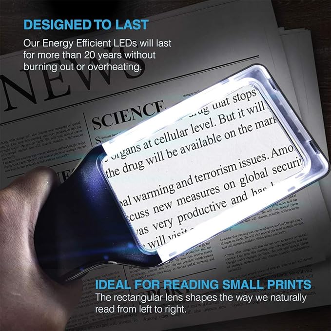 MAGNIPROS Patented 3X Large Magnifying Glass with Light | 3 Color Light Modes | Anti-Glare Lens & Stepless Dimmable LEDs | Perfect for Reading Fine Print & Inspection - Ideal for Seniors & Low Vision