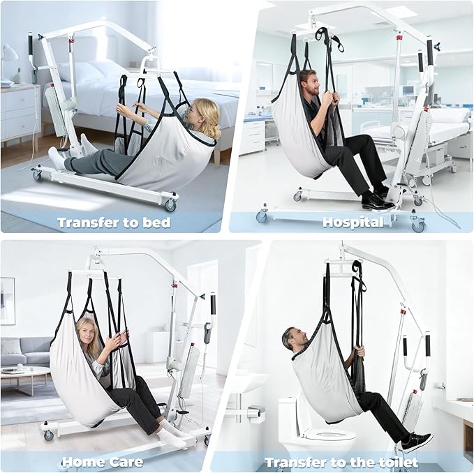 Patient Lift Transfer Chair, 5 in 1 Patient Lift Chair with 180°Split Seat, Height Adjustable Patient Transfer Chair with 4 Casters for Home Seniors Elderly, Load 450Lbs (Electric/Hanger, Silver)