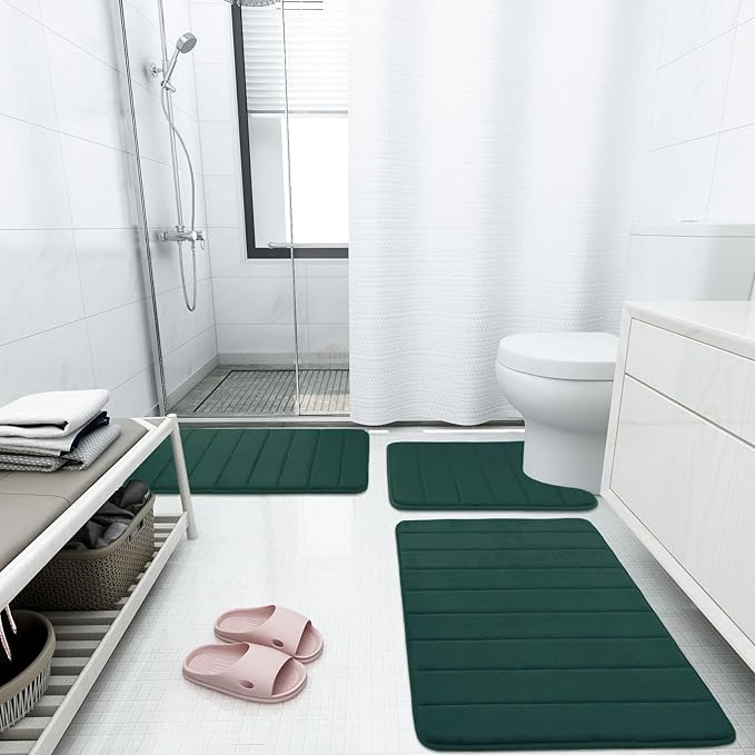 Buganda Memory Foam Bath Mat, 30" x 20", Ultra Soft and Non-Slip Bathroom Rugs, Water Absorbent and Machine Washable Bath Rug for Bathroom, Shower, and Tub, Dark Green