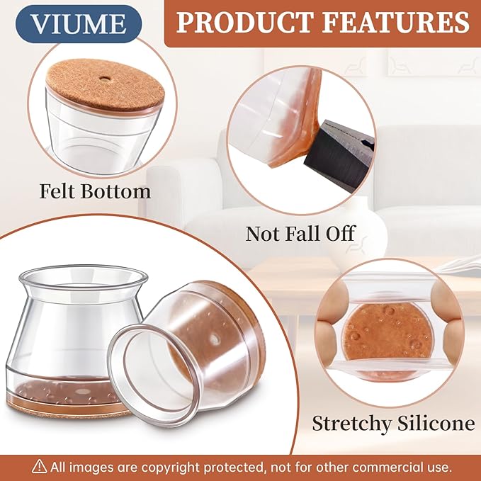 24 Pcs Chair Leg Floor Protectors for Hardwood Floors Silicone Covers Felt Pads Furniture Leg Caps Anti-Scratch Reduce Noise Fit (15/16" to 1-5/16")
