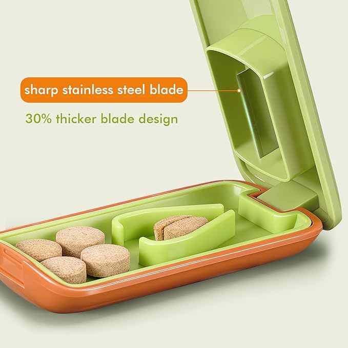 JohnBee Pill Cutter - Sharp & Durable Silicone Pill Splitter, Non-Slip Base, Portable Tablet Cutter for Daily Medication, Vitamins & Supplements. Designed for Swallowing Difficulties & Pets (Green)
