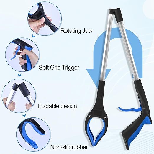 12-Piece Heavy-Duty Trash Collection Tool - 32-Inch Lightweight Telescopic Grabber Ergonomic Handle, Non-Slip Grip | Multi-Purpose Mobility Aid for Seniors