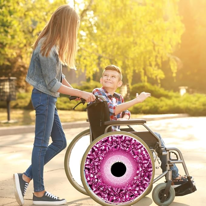 18" Christmas Wheelchair Wheel Covers, Waterproof Wheelchair Accessories, Easy Install/Remove, Lightweight, for Kids and Adults (Pink Pattern)
