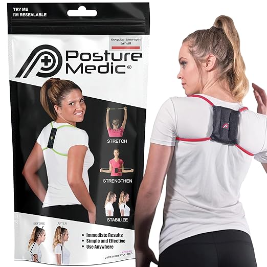PRIMEKINETIX PostureMedic Dynamic Posture Corrector - Active Resistance Training System for Upper Back Strengthening & Shoulder Alignment - Stretches Chest, Strengthens Back - Doctor Recommended - Size S (Red)