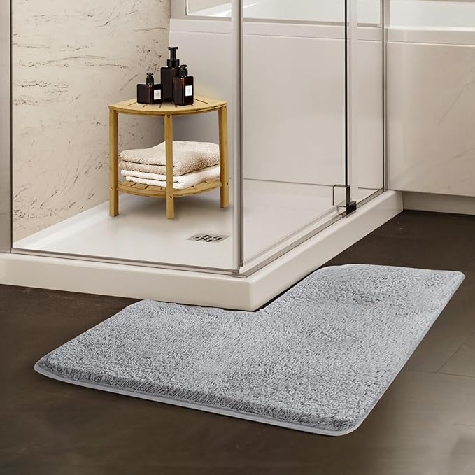Funvalley Surperfect Corner Shower Mat – Microfibre L-Shaped Bath Mat | Supersoft, Ultra Absorbent & Non-Slip | Fits Corner Showers – Inner Dimensions 80x80cm | Ideal for Bathroom Floors