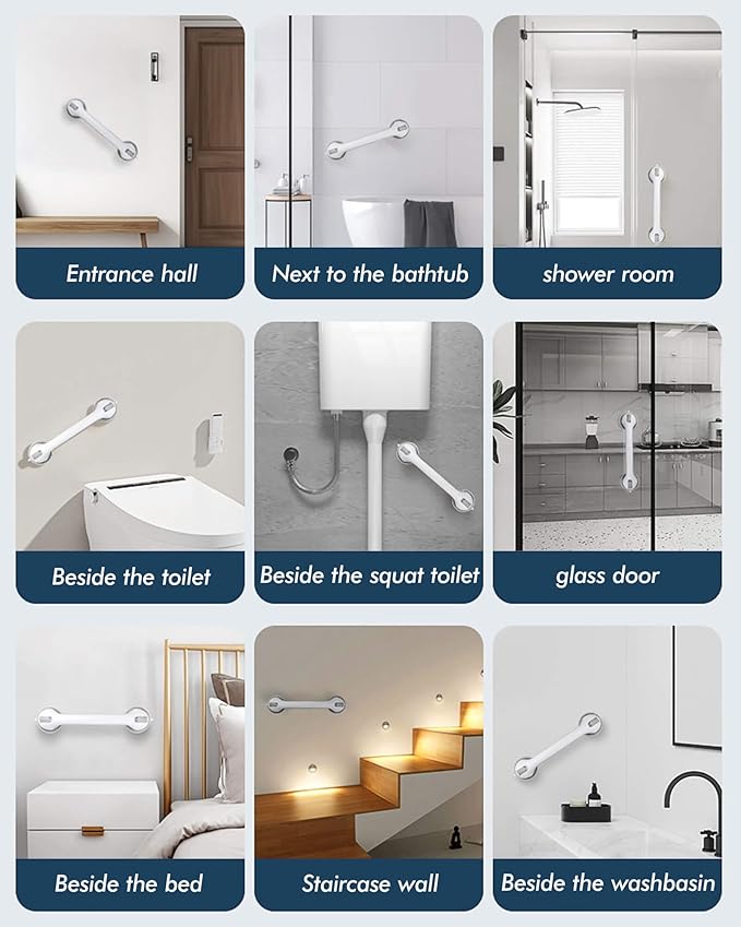 16 Inch Shower Grab Bars - 250LBS Heavy Duty Bath Safety Handles, Non-Slip No Drilling Removable Shower Grips for Bathtubs & Showers, Waterproof Bathroom Assist Handles for Seniors & Elderly