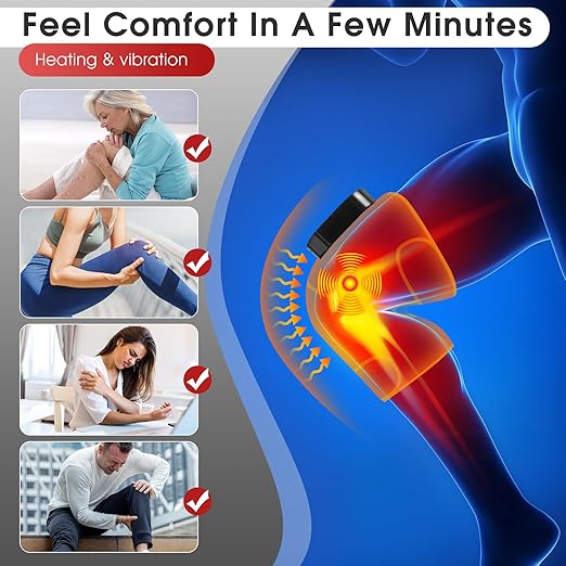 Cordless Heated Knee Massager with Vibration, Heated Knee Brace Wrap Heating Shoulder Brace Support Wrap for Knee Shoulder Elbow, Heating Pad with 6 Heating Levels, 3 Massage Modes & Timer (Grey)