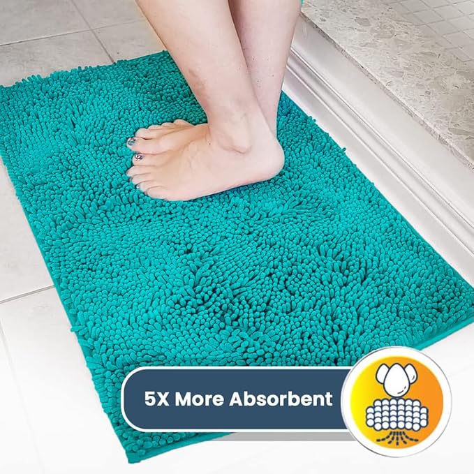 Muddy Mat® AS-SEEN-ON-TV Highly Absorbent Microfiber Door Mat and Pet Rug, Non Slip Thick Washable Area and Bath Mat Soft Chenille for Kitchen Bathroom Bedroom Indoor and Outdoor - Teal 48" x 72"