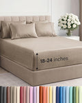Extra Deep Full Sheet Set - 6 Piece Breathable and Cooling Sheets - Hotel Luxury Bed Sheets Set - Easy Fit - Soft, Wrinkle Free and Comfy Sheets Set - Heathered Beige Sheet Set with Extra Deep Pockets