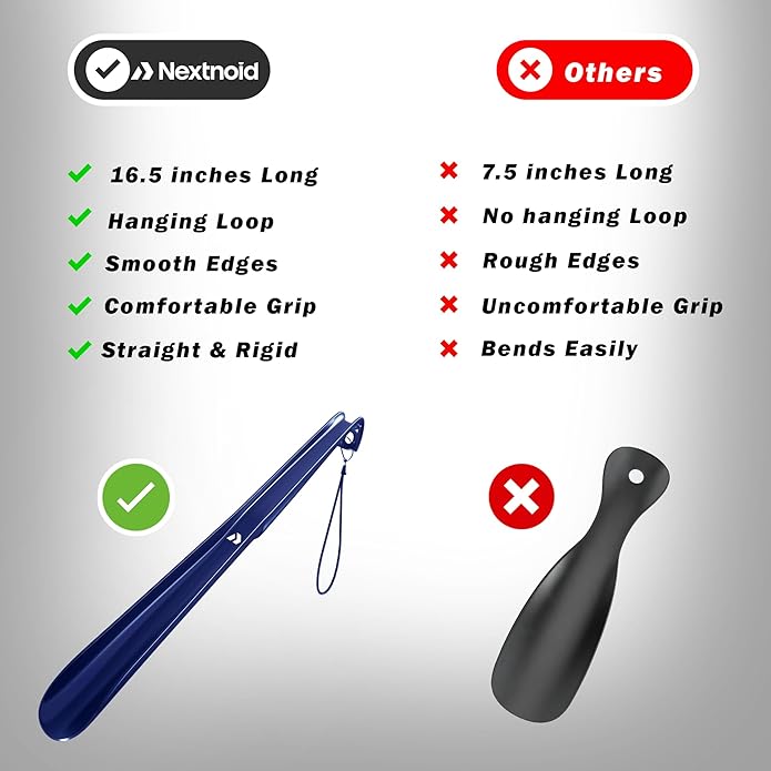 Nextnoid Shoe Horn Long Handle for Seniors - 16.5" Straight & Sturdy Long Shoe Horn for Men, Women & Kids
