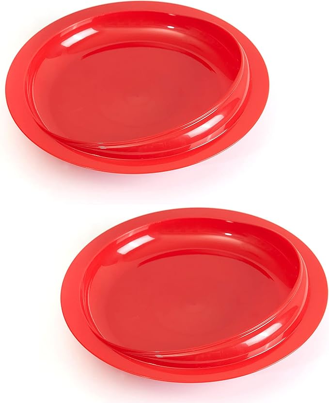 pekokavo Spill Proof 9.2" Scoop Plate with Non-Skid Suction Base, Adaptive Self-Feeding Dinnerware for Elderly Disabled, Pack of 2 (Red Plates)