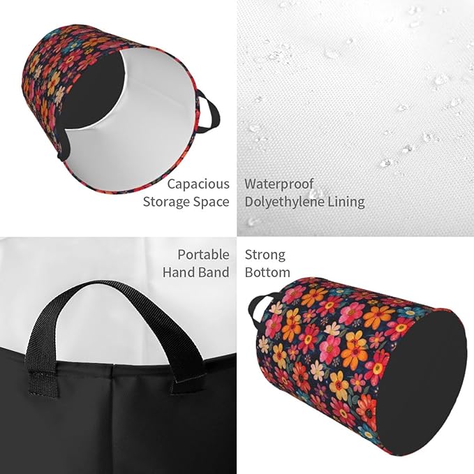 Laundry Basket Flowers Valentines Colors Collapsible Large Capacity, Dirty Clothes Basket Durable Lightweight Hamper With Handles Ideal For Clothes, Toys Home Organization
