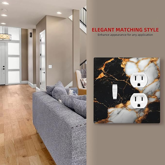 Decorative Outlet Covers Black Gold Marble 2 Gang Duplex Light Switch Cover Plate Gfci Wall Plate Plug Switch Plate Covers for Country Bathroom Bedroom Decor