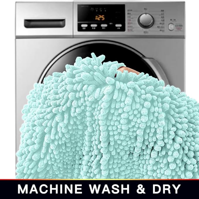 Walensee Bathroom Rug Non Slip Bath Mat (32x20 Inch Spa Blue) Water Absorbent Super Soft Shaggy Chenille Machine Washable Dry Extra Thick Perfect Absorbant Best Large Plush Carpet for Shower Floor