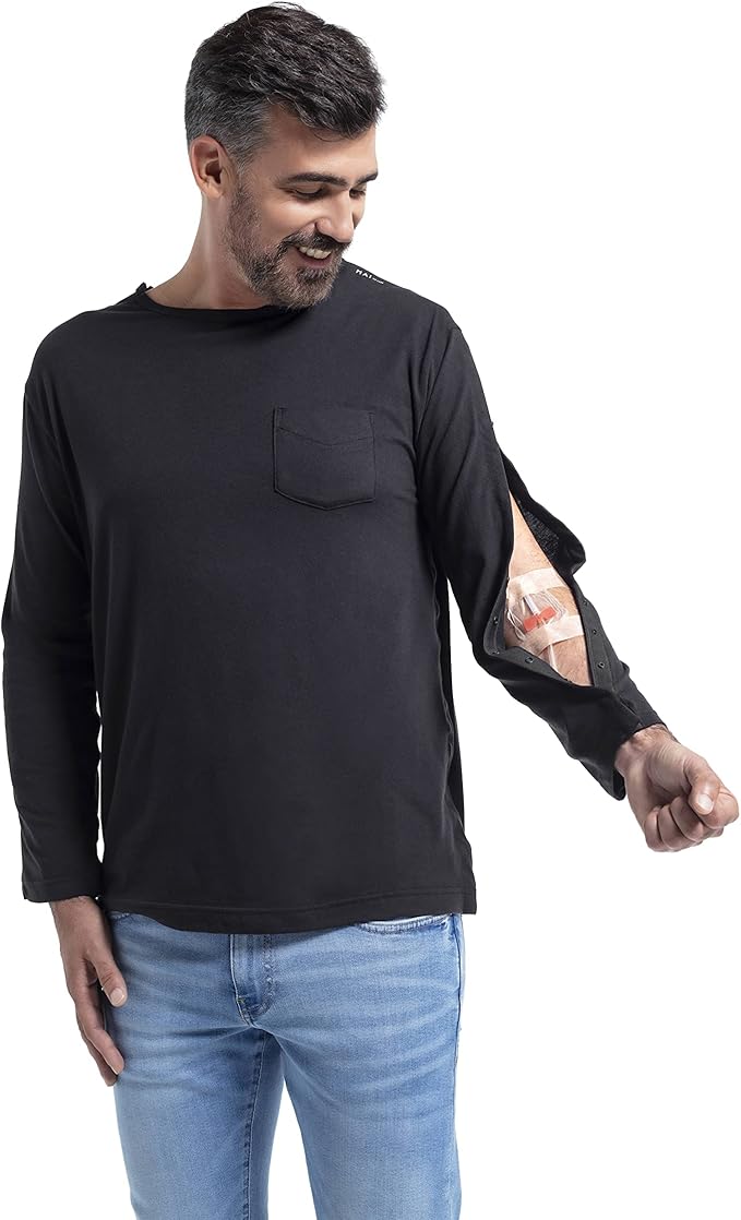 MAI We Care Post Shoulder Surgery Shirts for Men - Tear Away Recovery Apparel, Premium Chemotherapy Clothing