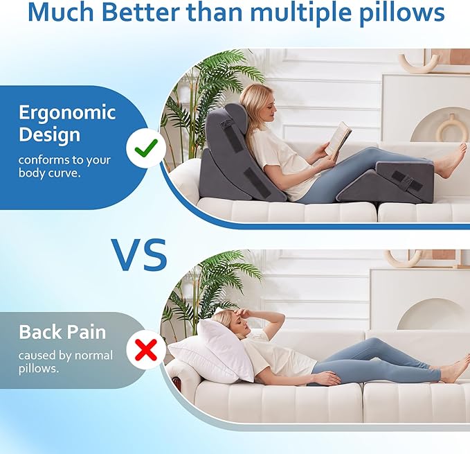 5Pcs Orthopedic Bed Wedge Pillow Set for After Surgery, Adjustable Wedge Pillow for Acid Reflux Relief, Bed Wedge Pillow Post Surgery, Memory Foam Wedge Pillows for Sleeping, Short Plush
