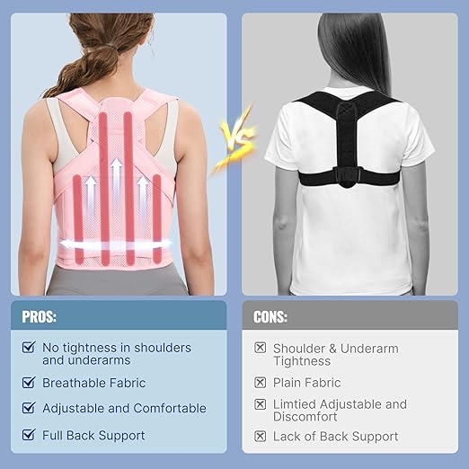 Posture Corrector for Women and Men, Adjustable Back Brace with Full Back Support, Shoulder Straightener for Spine Alignment, Kyphosis, Hunchback, Scoliosis, Lumbar, Spine, Pink (Large)