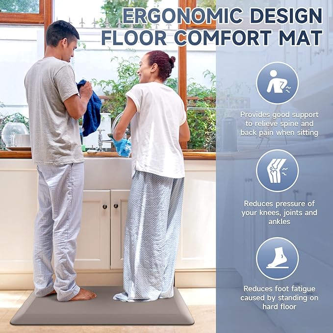 4/5 Inch Thick Kitchen Mats for Floor, StepRite Kitchen Rug for Standing Desk, Non-Slip, Thicker, Stain & Water Resistant, Comfort Anti Fatigue Floor Mat for Home, Kitchen, Office - Khaki,54 * 22''